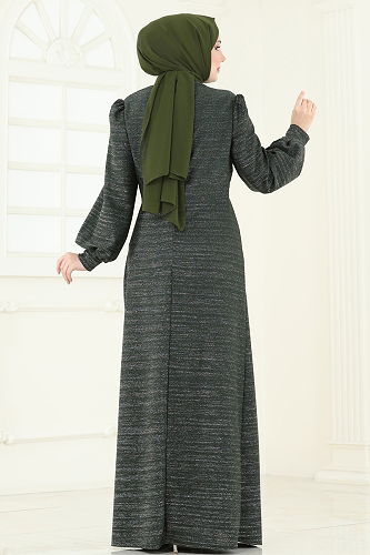 moda selvim فستان سهرة اخضر عفني 2807ASMK1074 - Thumbnail