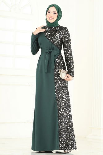 moda selvim Evening Dress 2808ASMK1074 Emerald - Thumbnail