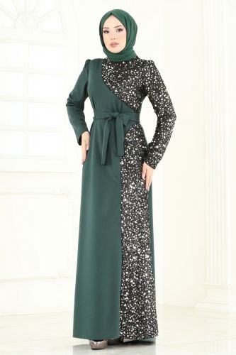 moda selvim Evening Dress 2808ASMK1074 Emerald - Thumbnail