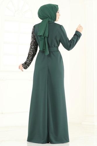 moda selvim Evening Dress 2808ASMK1074 Emerald - Thumbnail