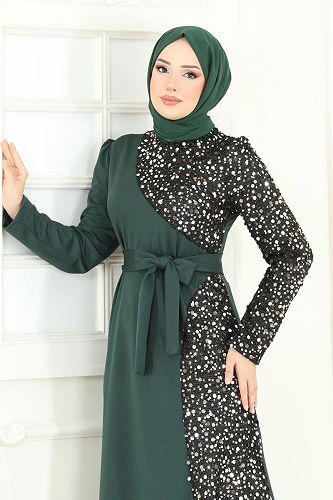 moda selvim Evening Dress 2808ASMK1074 Emerald - Thumbnail