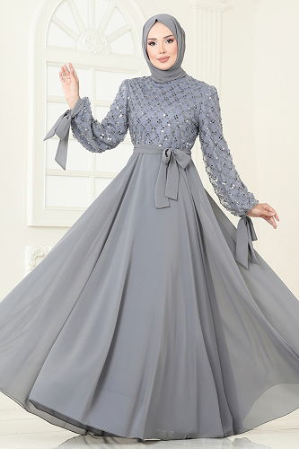 moda selvim Evening Dress 2814ELC1143 Gray - Thumbnail
