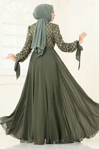 moda selvim Evening Dress 2814ELC1143 Khaki - Thumbnail