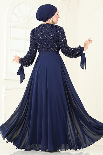 moda selvim Evening Dress 2814ELC1143 Navy Blue - Thumbnail