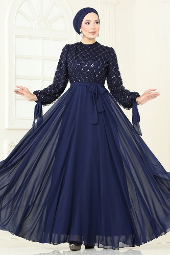 moda selvim Evening Dress 2814ELC1143 Navy Blue - Thumbnail