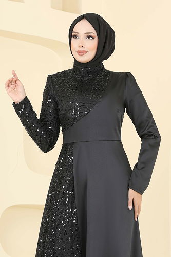 moda selvim Evening Dress 2818ELC1143 Black - Thumbnail