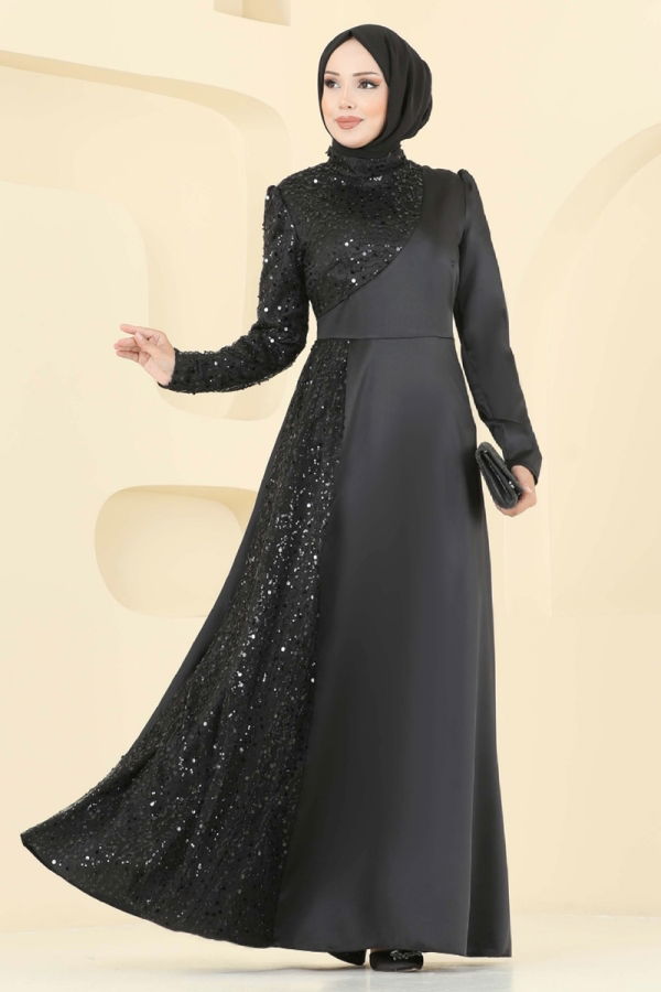 Modaselvim خصم صافٍ20%+20% في سلة التسوق فستان سهرة أسود 2818ELC1143