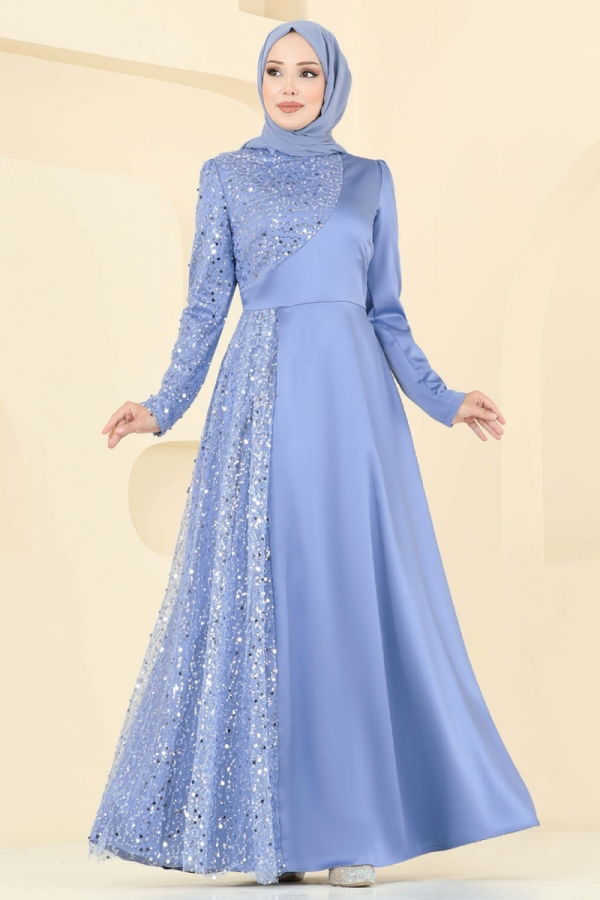 Modaselvim خصم صافٍ20%+20% في سلة التسوق فستان سهرة أزرق 2818ELC1143