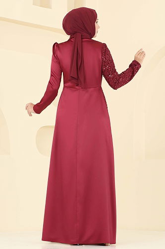 moda selvim Evening Dress 2818ELC1143 Burgundy - Thumbnail