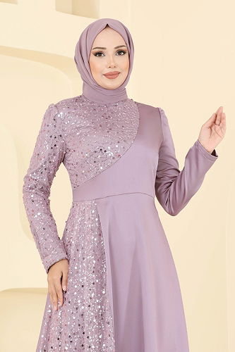 moda selvim Evening Dress 2818ELC1143 Dark Powder - Thumbnail