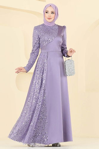 moda selvim Evening Dress 2818ELC1143 Lilac - Thumbnail