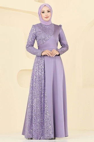 moda selvim Evening Dress 2818ELC1143 Lilac - Thumbnail