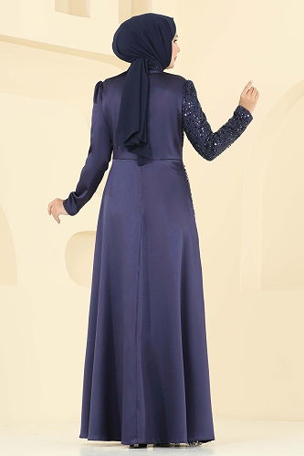 moda selvim Evening Dress 2818ELC1143 Navy Blue - Thumbnail