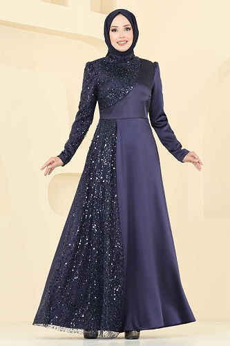 moda selvim Evening Dress 2818ELC1143 Navy Blue - Thumbnail