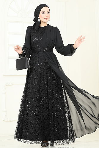 moda selvim Evening Dress 2819ELC1143 Black - Thumbnail