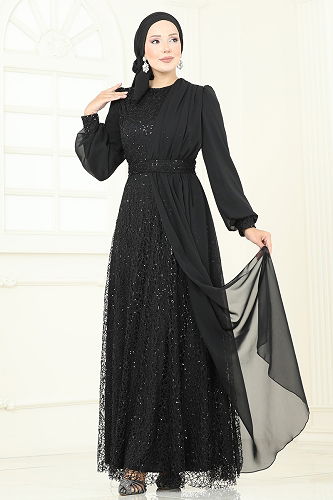 moda selvim Evening Dress 2819ELC1143 Black - Thumbnail