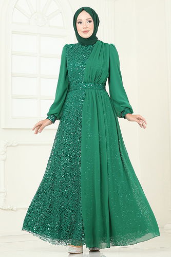 moda selvim Evening Dress 2819ELC1143 Emerald - Thumbnail