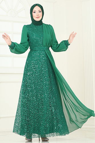 moda selvim Evening Dress 2819ELC1143 Emerald - Thumbnail