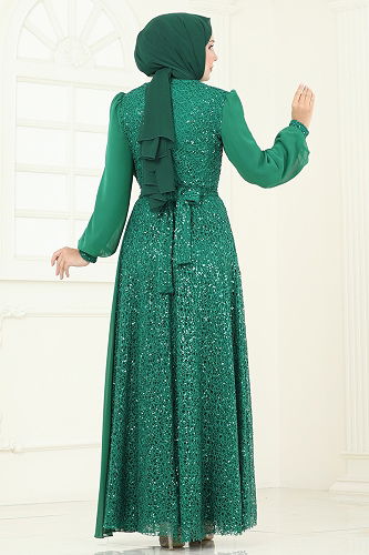 moda selvim فستان سهرة زيتي 2819ELC1143 - Thumbnail