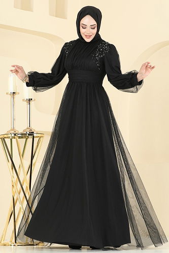 moda selvim Evening Dress 2820ELC1143 Black - Thumbnail