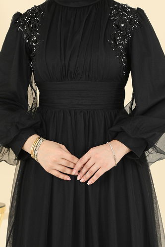 moda selvim Evening Dress 2820ELC1143 Black - Thumbnail