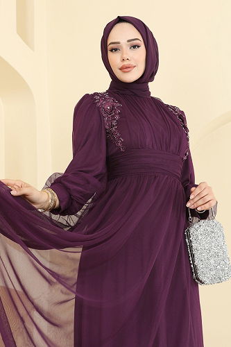 moda selvim فستان سهرة توتي 2820ELC1143 - Thumbnail