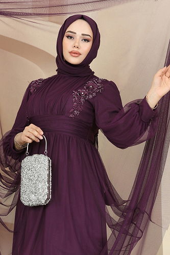 moda selvim فستان سهرة توتي 2820ELC1143 - Thumbnail