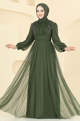 moda selvim Evening Dress 2820ELC1143 Khaki - Thumbnail