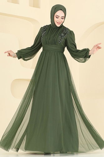 moda selvim Evening Dress 2820ELC1143 Khaki - Thumbnail