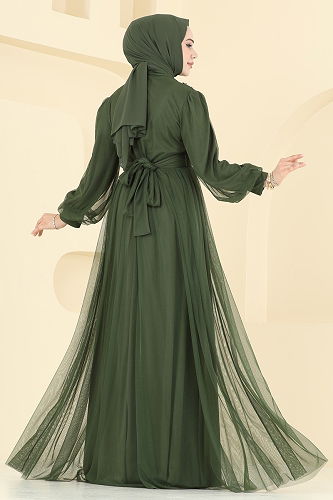 moda selvim Evening Dress 2820ELC1143 Khaki - Thumbnail