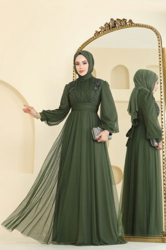 E.L.C. - فستان سهرة اخضر عفني 2820ELC1143