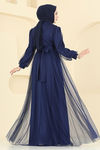 moda selvim Evening Dress 2820ELC1143 Navy Blue - Thumbnail