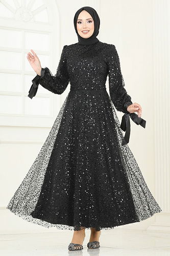 moda selvim Evening Dress 2822ELC1143 Black - Thumbnail