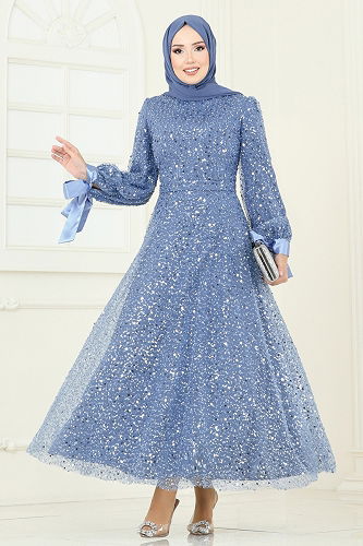 moda selvim Evening Dress 2822ELC1143 Blue - Thumbnail