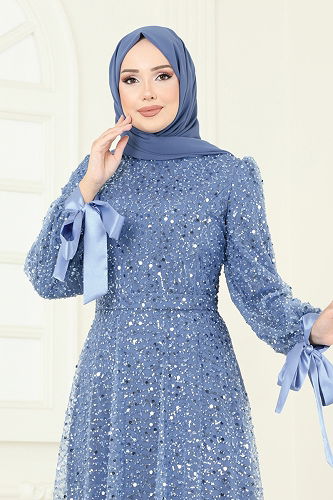 moda selvim Evening Dress 2822ELC1143 Blue - Thumbnail