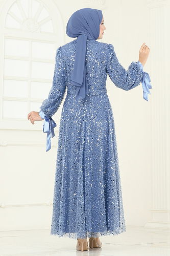 moda selvim Evening Dress 2822ELC1143 Blue - Thumbnail