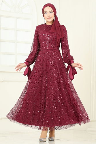 moda selvim Evening Dress 2822ELC1143 Burgundy - Thumbnail