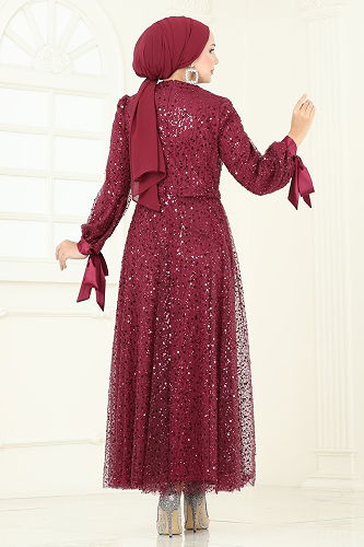 moda selvim Evening Dress 2822ELC1143 Burgundy - Thumbnail