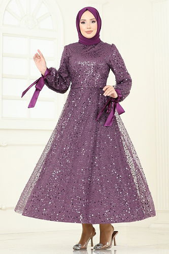 moda selvim Evening Dress 2822ELC1143 Damson - Thumbnail