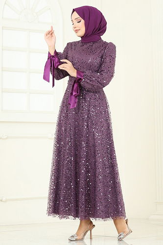 moda selvim Evening Dress 2822ELC1143 Damson - Thumbnail