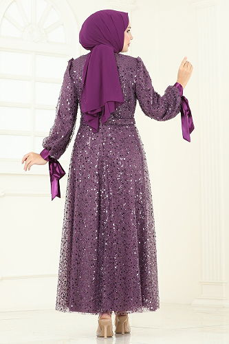 moda selvim Evening Dress 2822ELC1143 Damson - Thumbnail