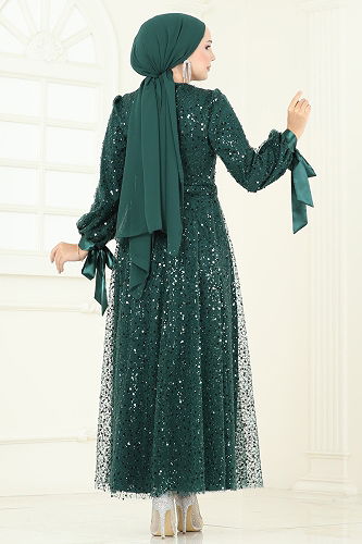 moda selvim فستان سهرة زيتي 2822ELC1143 - Thumbnail