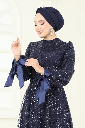 moda selvim Evening Dress 2822ELC1143 Navy Blue - Thumbnail