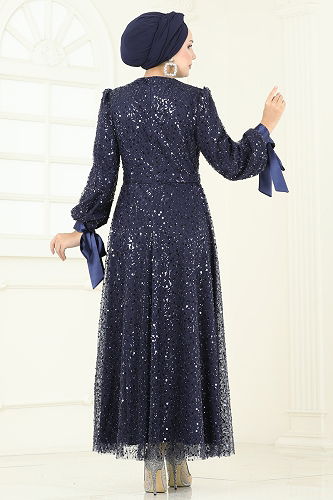 moda selvim Evening Dress 2822ELC1143 Navy Blue - Thumbnail