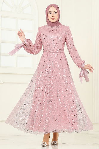 moda selvim Evening Dress 2822ELC1143 Powder - Thumbnail