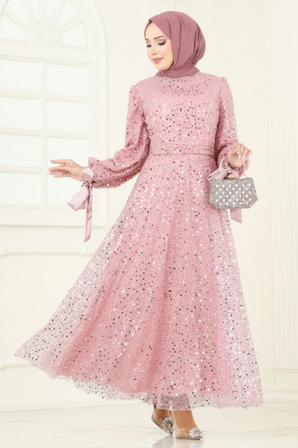 Modaselvim خصم صافٍ20%+20% في سلة التسوق فستان سهرة بيج وردي 2822ELC1143