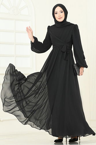 moda selvim Evening Dress 2823ELC1143 Black - Thumbnail