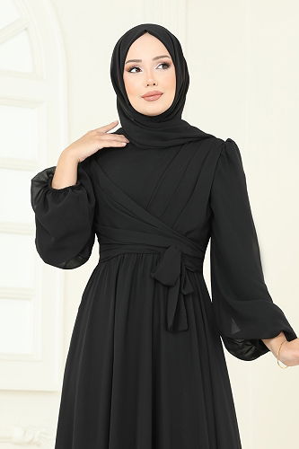 moda selvim Evening Dress 2823ELC1143 Black - Thumbnail