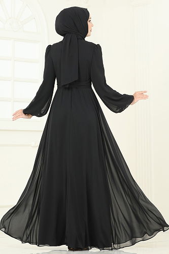 moda selvim فستان سهرة أسود 2823ELC1143 - Thumbnail