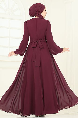 moda selvim Evening Dress 2823ELC1143 Burgundy - Thumbnail